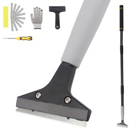 Quynhni Floor Scraper Tool, Floor Scraper Long Handle Heavy-duty 16-47" Comes with 10 Metal Blades Suitable for Cleaning Floors Windows and Wall Labels Soft Sponge Handle