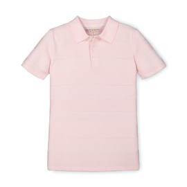 Hope & Henry Baby Boys' Short Sleeve Textured Stripe Sweater Polo, 18-24 Months, Pale Pink Textured Stripe