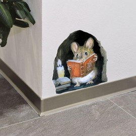 Generic (4 Pack) Mouse Reading Book Stickers, Wall Decor Sticker Decal, Kids Room, Classroom, Bedroom, Bookcase, Book Lover, 3D Sticker Decal. Yahwe Store., Black, White