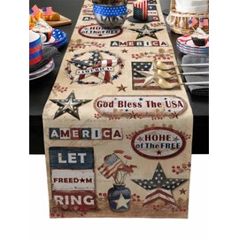 4th of July Table Runner Patriotic Star American Flag Table Runners for Dining Room Country Style Independence Day Kitchen Dining Table Decor for Home Party 13x72 Inch