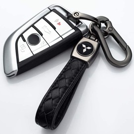 Wasben Black Color Genuine Leather Car Logo Keychain Suit for Mitsubishi ASX, Lancer, Lancer Evolution, Outlander, Evo Series