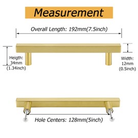 goldenwarm 10 Pack Brushed Brass Cabinet Pulls Gold Cabinet Hardware Handle Pull - LS1212GD128 Modern T Bar Knobs Dresser Pull Gold Drawer Handles 5 inch Hole Centers, 7-1/2" Overall Length