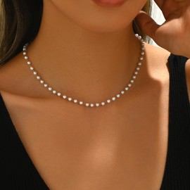 Nawflue Pearl Necklaces for Women 18K Gold Plated Dainty Cross Necklace Gold Flower Daisy Pearls Beaded Choker Necklace Trendy Stainless Steel Bridesmaid Wedding Jewelry