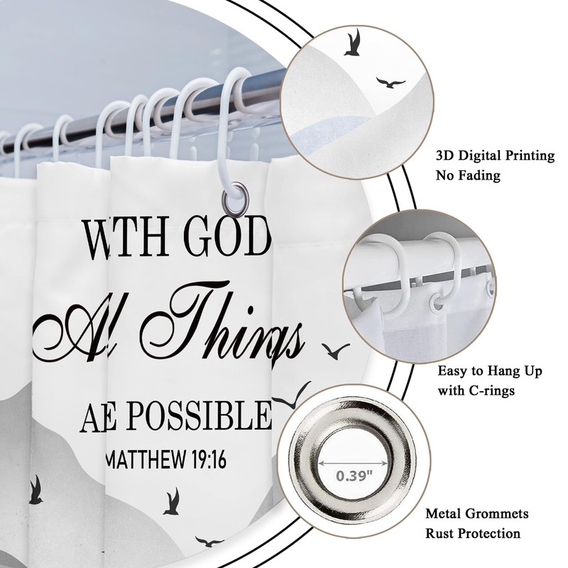 Riyidecor Bible Verse Quotes Scriptures Shower Curtain for Bathroom Decor