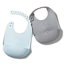 Miniware Roll and Lock Bib Silicone Baby Bib 2 Pack (Grey + Aqua)