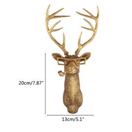 Deer Head Wall Sculpture, Artificial Deer Head Antlers Wall Decor with Glasses and Pipe, Resin Deer Head Wall Mount Geometric Stag Animal Head Wall Hanging Decor, for Living Room Bedroom Kitchen Gift