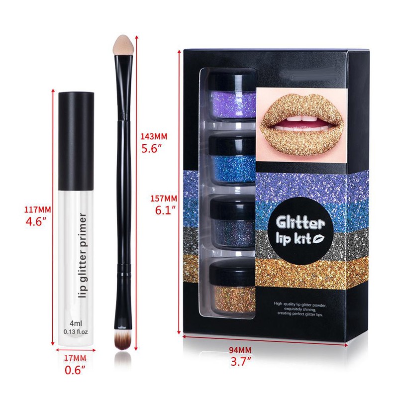 Makeup Lip Primer Kit Metllic High Pigmented Powder Long Lasting