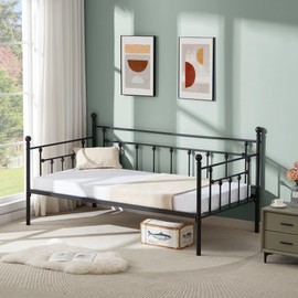 VECELO Twin Size Daybed Frame Platform Sofa Bed with Headboard Steel Slat Support/Strong Legs/Mattress Foundation for Living Room,Easy Assembly/Black