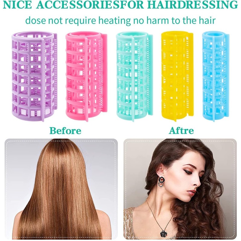 30Pcs Snap On Hair Roller Plastic Hair Roller No Heat