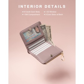 Vulkitty Leather Wallet for Woman RFID Blocking Bifold Small Compact Wallets Zipper Pocket Purse Large Capacity Card Hold Case with ID window