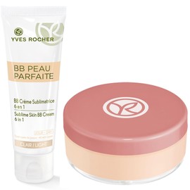 YVES ROCHER Set BB Cream acabado natural: Bálsamo Anti Imperfecciones unificador de tono 6 en 1 (50 ml) + Polvo Traslúcido tono Universal (15 g) (MEDIUM)