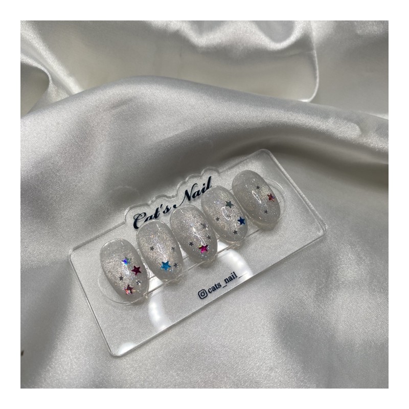 Star glitter magnetic nail handmade nail tip - Coffin /