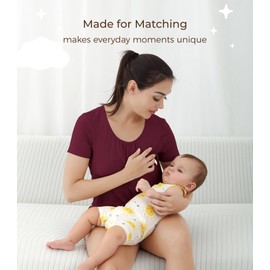 DREAMHALO Women's Nursing Tops for Breastfeeding-Viscose Made from Bamboo, Short Sleeve Maternity Shirts Pregnancy Clothes, Dark Red, X-Large