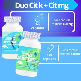 Dúo Citrato de Potasio 800 mg + Citrato de Magnesio 500 mg | 120 Cápsulas c/u | Suplemento Alimenticio en Cápsulas | IsaaQuim