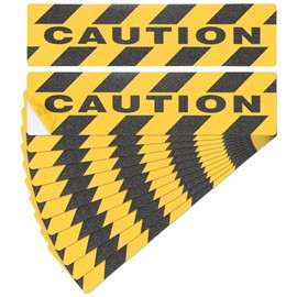 M METERXITY 12 Pcs CAUTION Floor Decals Stickers 6 x 24 Inch CAUTION Sign Warning Sticker Self-Adhesive Anti Slip Abrasive Tape for Indoor/Outdoor Stairs Step[Yellow Black]