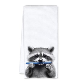 JFFTLL Funny Toothbrush Raccoon Bathroom Hand Towels, Raccoons Gifts Decorative Towels for Bathroom Washroom Restroom Decor, Kids Hand Towels, Gifts for Raccoon Lovers Women Men, 16x24 Inch