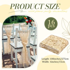Jecery 16 Pcs Gold Chair Sashes, 6 x 108 in Gauze Tulle Bows Wedding Decor