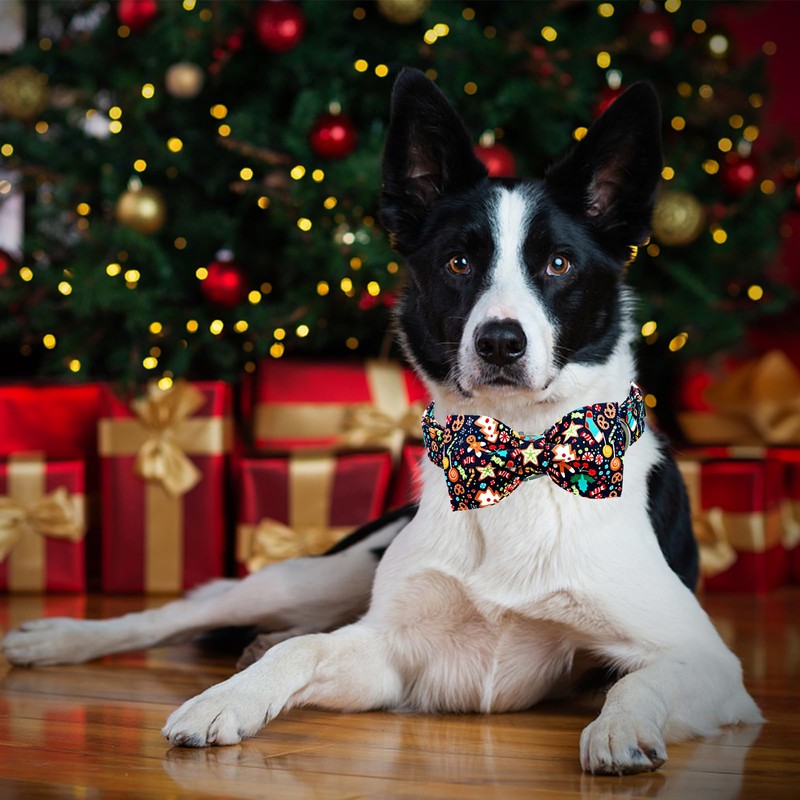 Lionheart glory Christmas Dog Bow Collar Gingerbread Man Print Dog