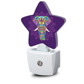 Boho Purple Hippie Elephant Night Lights Plug in Wall Lamp Smart Dusk to Dawn Sensor for Home Decorative,Kids Room Bedroom Bathroom Kitchen Hallway Gifts