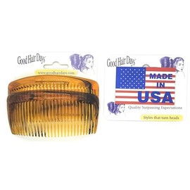 Good Hair Days Peines laterales de Estados Unidos, 2 peines curvados grandes para el pelo de concha de tortuga para mujeres, giro francés, peinado decorativo, para cabello fino o grueso, 29 dientes de 3.75 x 2 pulgadas, buen agarre, clips de sujeción fuertes