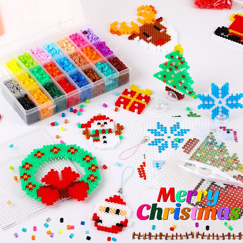 AUGSUN Christmas Fuse Beads Kit - 5100Pcs+ 24 Colors Crafting