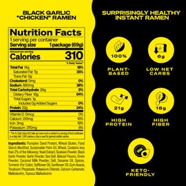 immi Black Garlic "Chicken" Ramen, 100% Plant Based made with pumpkin protein, Keto Friendly, High Protein, Low Carb, Packaged Noodle Meal Kit, Ready to Eat, 2.4 OZ