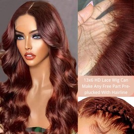 220 Density Reddish Brown Lace Front Wigs Human Hair 13x6 HD Transparent Body Wave Lace Front Wigs Human Hair Pre Plucked Copper Red Color Lace Frontal Wigs for Black Women 28inch