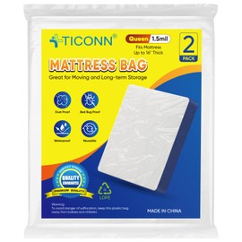 TICONN 2PK Mattress Bag for Moving Storage, Waterproof Mattress Protector Fits up to 16" Thick Mattress, Heavy-Duty Mattress Moving Supplies and Moving Bags (1.5 mil,Queen)