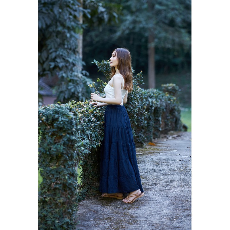 Lannaclothesdesign Falda larga de algodón para mujer con volantes y