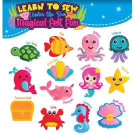 GirlZone Under The Sea Sewing Kit for Kids, Fun and Easy Embroidery Crafts, Make Adorable Sea Creatures Felt Projects, Kids Sewing Crafts for Ages 6 and Up, Includes Pre-Punch Shapes, Cute Patterns