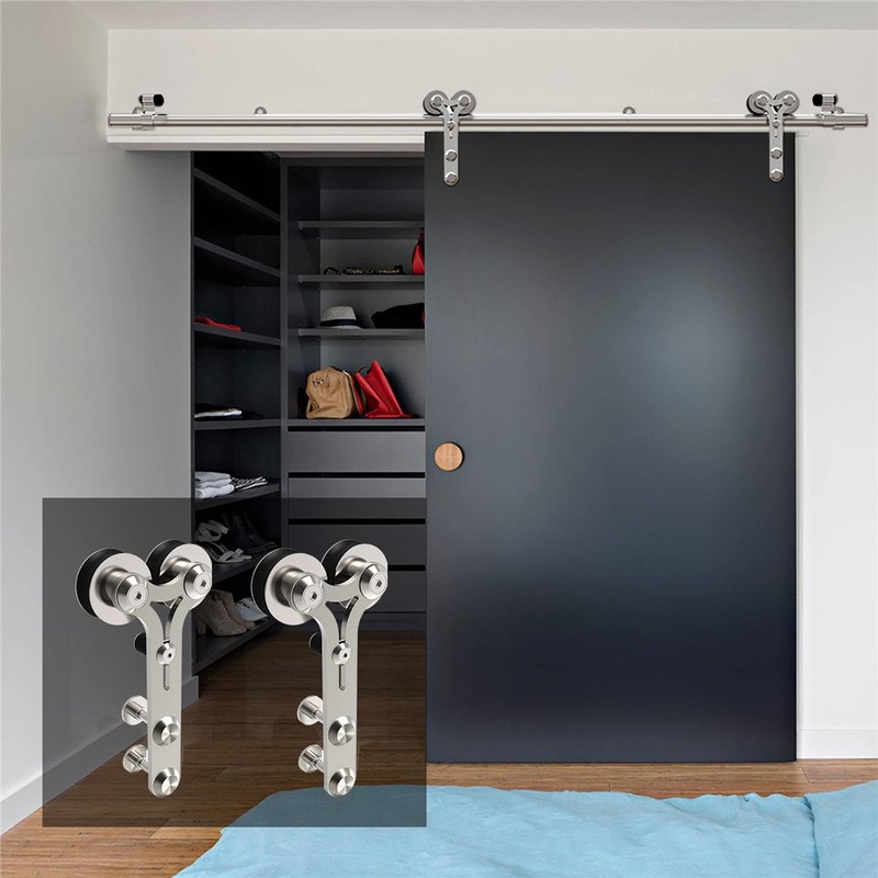 CCJH 4FT Barn Door Hardware Sliding Track Kit Stainless Steel