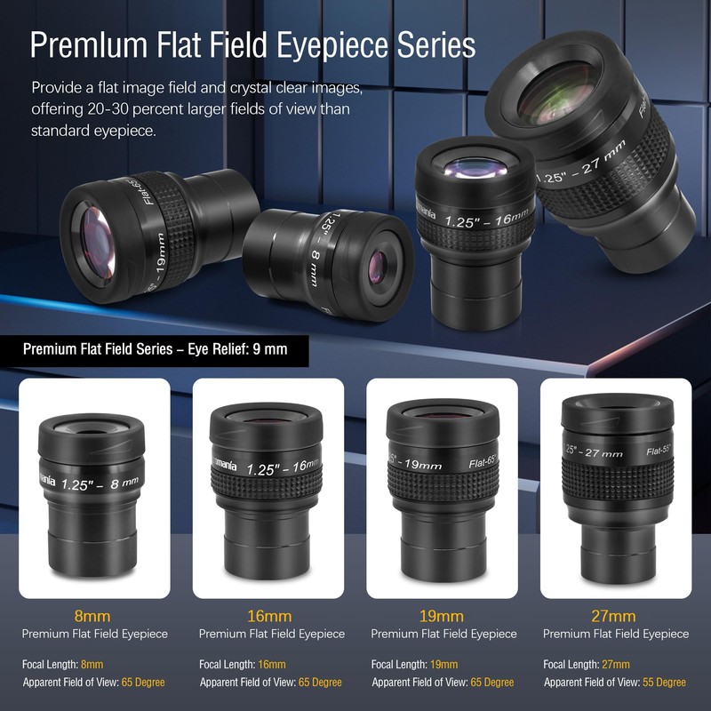 Astromania 1.25" 8mm premium flat field eyepieces - a flat