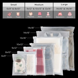 Golden State Art, 50-Pack 9x12 Inch Frosted Zipper Plastic Bags for Clothes, Apparel, T-Shirts – Clear Clothing Storage Bags With Vent Holes, 3 Mil Durable Packaging for Shipping & Organizing