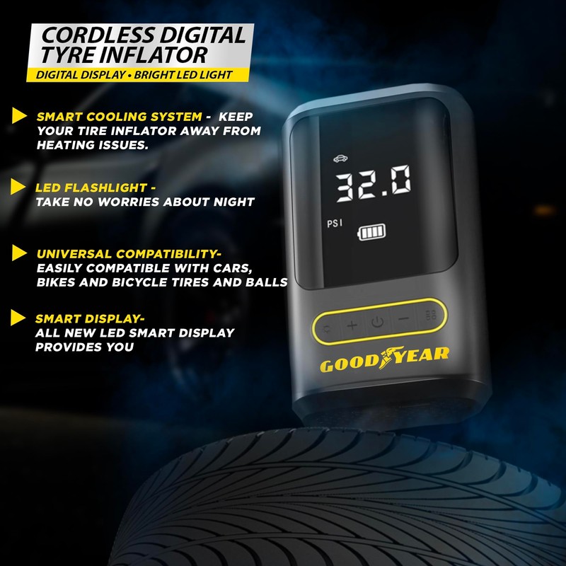 Goodyear Cordless Car Tyre Inflator Pump LED Portable Air Compressor