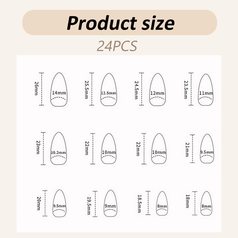 24pc Almond False Nails with Full Cover - Black, Pink,