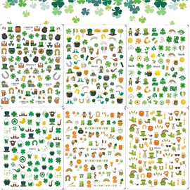 St. Patrick's Day Nail Art Stickers Decals, 3D Self-Adhesive Luck of The Irish Nail Decals Leprechaun Shamrock Nail Sticker for Women Girls Acrylic Nail Decorations 6 Sheets