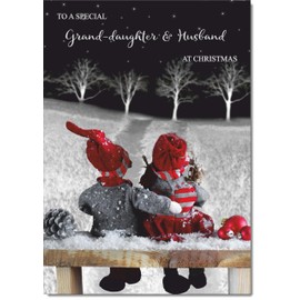 doodlecards Granddaughter and Husband Christmas Card Couple at Night Medium Size Christmas Card for Granddaughter & Husband with Plain Envelope