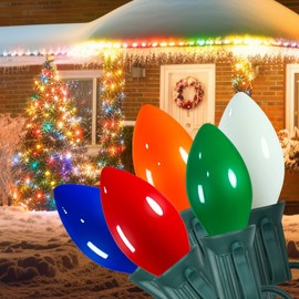 A-OKHOSE C7 Christmas String Lights - 25FT Outdoor Vintage Christmas Lights with 27 Multicolor Ceramic Bulbs - Hanging Christmas Decorations Lights for House Garden Patio Party (Green)