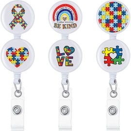 Tinlade Tinlade 6 Pack Rainbow Be Kind Badge Reels, Autism Awareness Puzzle Badge Holder, Retractable Nursing Clip for Doctor, Nurse, Student, ID Card & Name Tag Holder