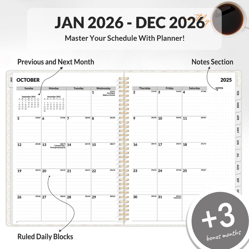 SUNEE 2026 Planner, Weekly and Monthly Calendar Planner, January 2026-December