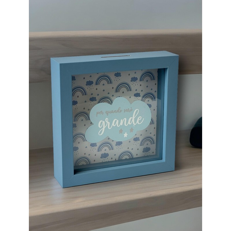 Salvadanaio per Bambini in Stile Nuvola, 16x16 cm, Cornice Blu