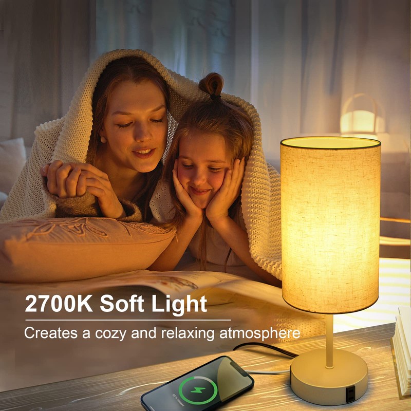 Set of 2 Touch Control Bedside Table Lamps, 3-Way Dimmable