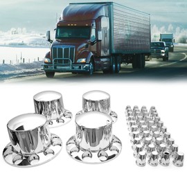 SEPEY 33 mm Standard Axle Cover Set Chrome Rear Axle Complete Wheel Cover Set Removable Hub Caps Screw-on Lug Nut Covers for Semi Truck (4 Rear)