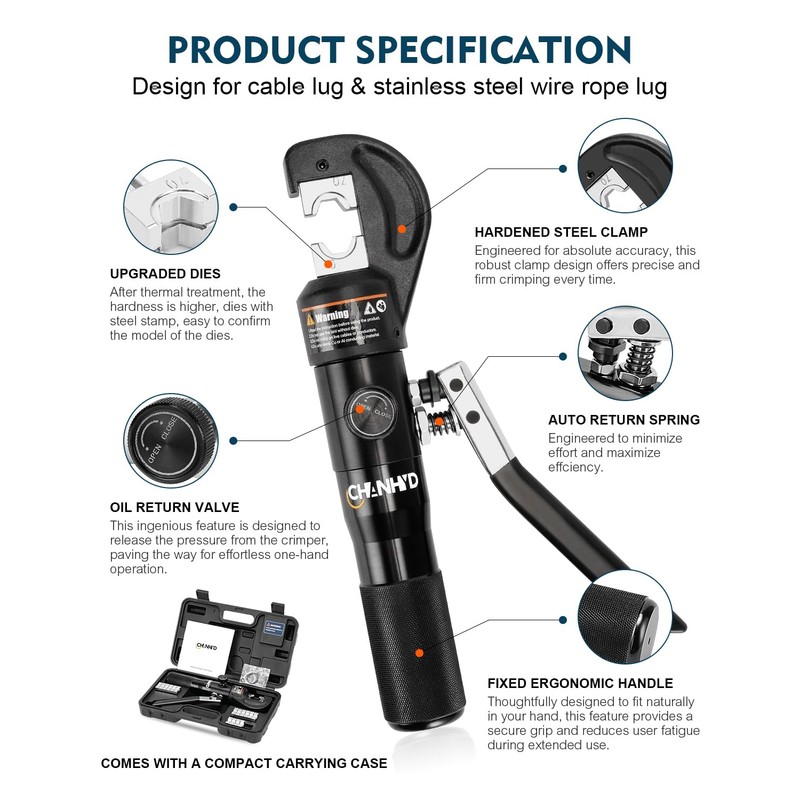 CHANHYD Hand Operated Hydraulic Crimping Tool Hydraulic Cable Lug Crimper
