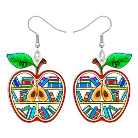 LONYOO Acrylic Book Earrings Dangle Jewellery Funny Bookshelf Back to School Gifts for Teacher Women Girls Kids Charms, Acrylic, No Gemstone