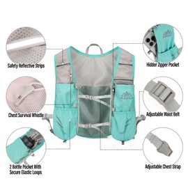 Sahunfri Running Vest Backpack, Lightweight Breathable Hydration Vest with Reflective Strips, Multi-Functional Adjustable Running Vests Womens Men for Outdoor Running Hiking Cycling (Green, One Size)