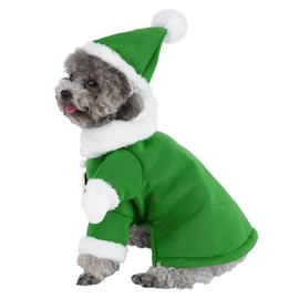 Mogoko Dog Cat Christmas Santa Claus Costume, Funny Pet Cosplay Costumes Suit with Cap, Puppy Fleece Outfits Warm Coat Animal Festival Apparel Clothes Green Size XL for Small Breeds Dog