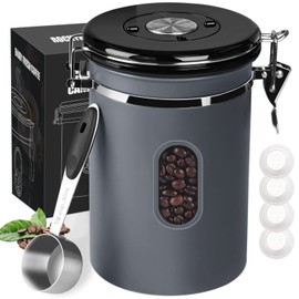 ROCKY&CHAO Coffee Canister Airtight Stainless Steel 2.8 L Coffee Beans Container Storage Container for Tea Nuts Cocoa Longer and Stay Fresh