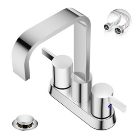 Phiestina Waterfall Bathroom Sink Faucet, 4 Inch 2 or 3 Hole Centerset RV Bathroom Faucet, Chrome Finish with Swivel 360 Degree Spout, Metal Pop-Up Drain and Water Supply Lines, BF040B-1-C