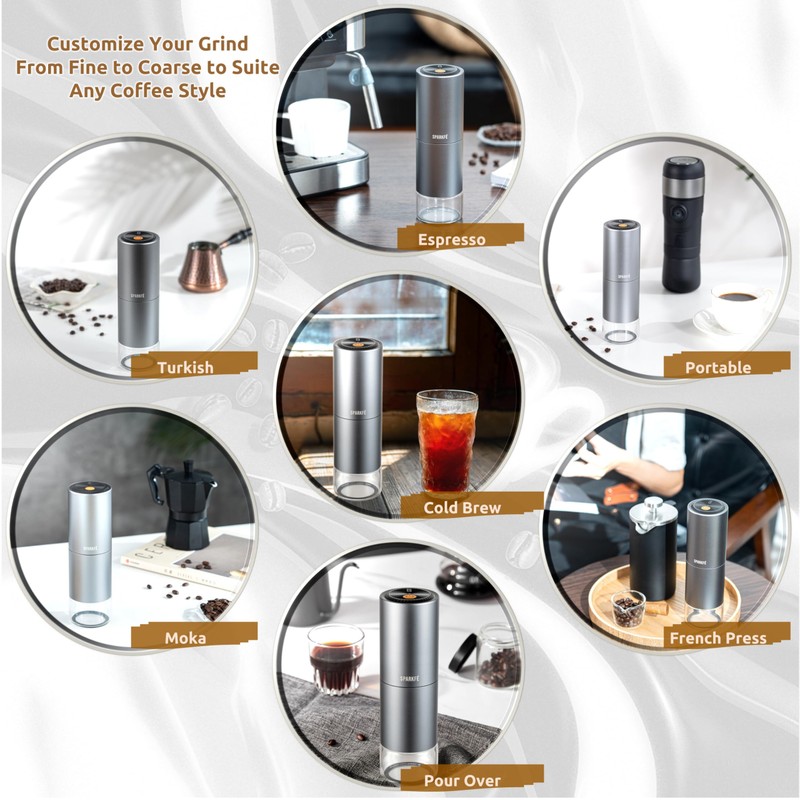 SPARKFE Portable Electric Coffee Grinder, Rechargeable Wireless Handheld Grinder with